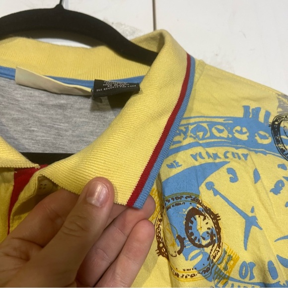 Y2K Paco Jeans Printed Polo Shirt Bling Bling Bling Yellow Red Blue Size 3X - Picture 11 of 11